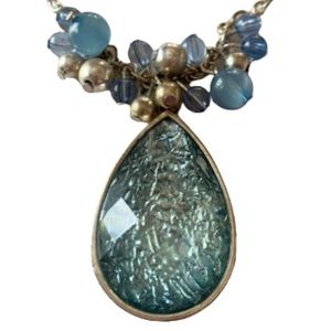 • Blue Teardrop Pendant Necklace with Bead Accents •